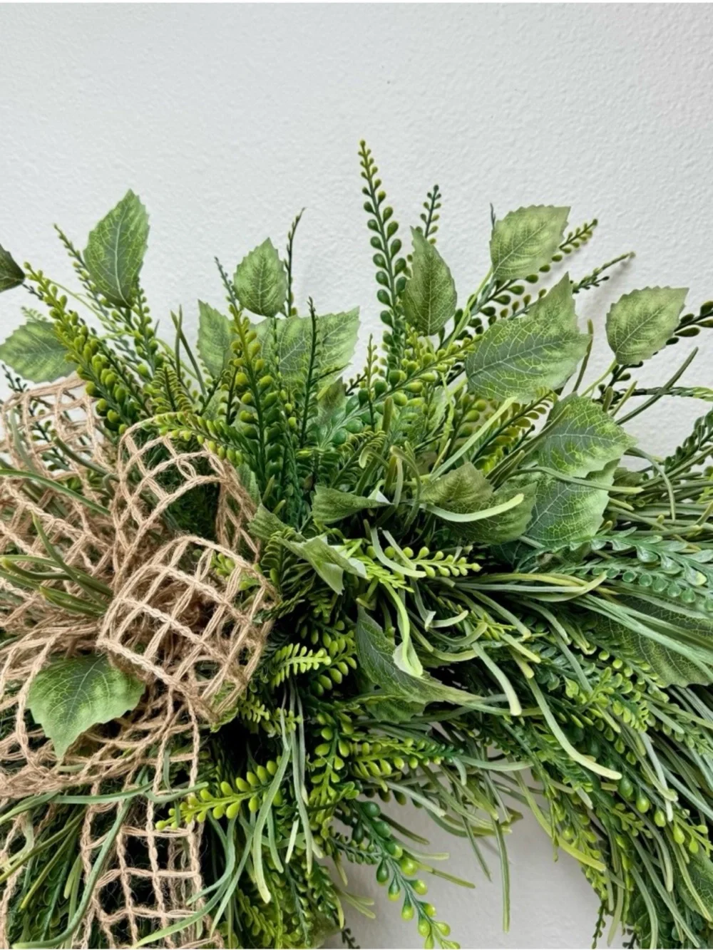 Year Round Wreath - Green Rustic Jute Bow Fern Wreath - Mother's Day